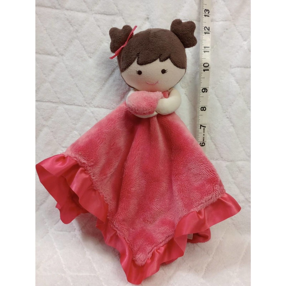 Carters pink lovey brown hair girl doll satin security baby blanket rattle bow